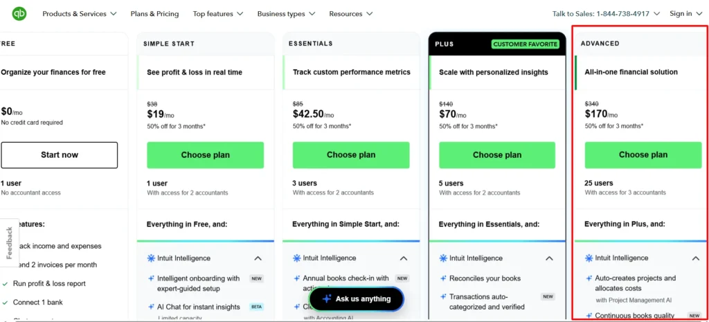 Quickbooks Advance plan
