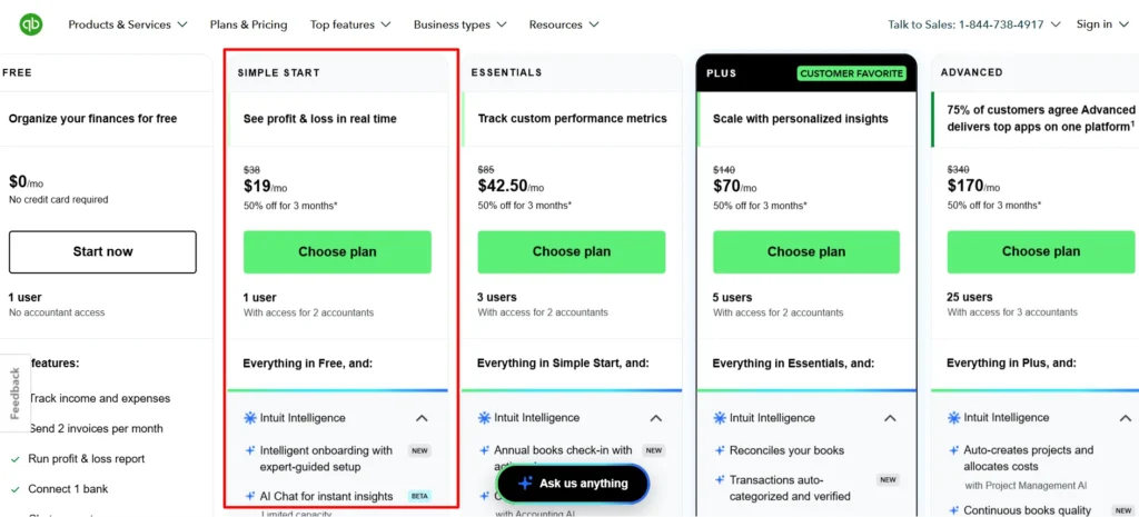 Quickbooks Simple start plan