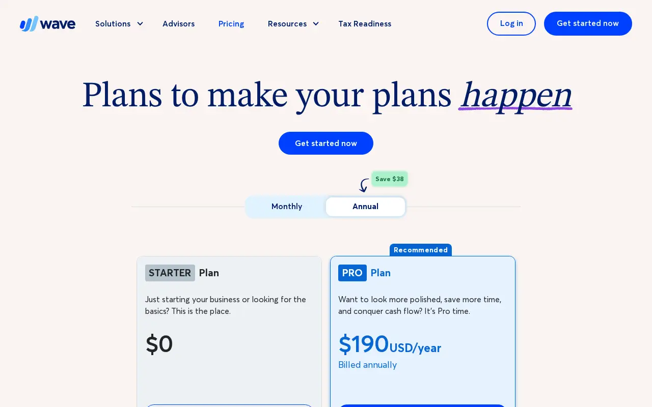 Wave official pricing page